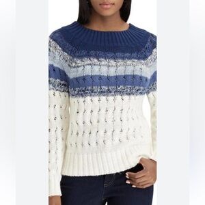 CHAPS Chunky Cable Knit Sweater BlueCream Multi Color Size S New With Tag
